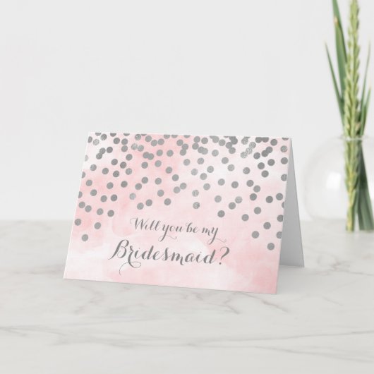 Roze Aquarel Zilveren Confetti Bruidsmeisje Uitnod (Voorkant)