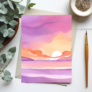 Roze Aquarel Zonsondergang   Mooie Oceaan Lucht Briefkaart
