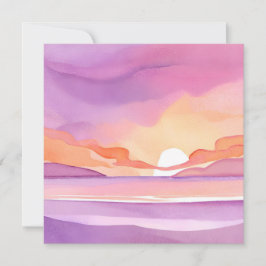 Roze Aquarel Zonsondergang | Mooie Oceaanlucht Kaart