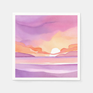 Roze Aquarel Zonsondergang   Mooie Oceaanlucht Servet