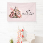 Roze Aquarelkerk Bruiloftsborrel Spandoek (Insitu)