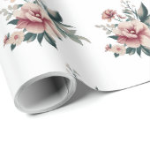 Roze aquarelroos met teal blad cadeaupapier (Rol Hoek)