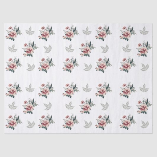 Roze aquarelroos met turquoise blad tissuepapier (Voorkant)