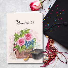 Roze Aquarelrozen Afstudeercongratulaties Kaart