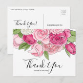 Roze Aquarelrozen Baby Shower Dankjewel Briefkaart (Voorkant / Achterkant)