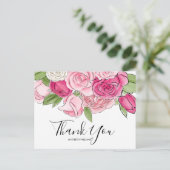 Roze Aquarelrozen Baby Shower Dankjewel Briefkaart (Staand voorkant)