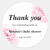 Roze Aquarelrozen Baby Shower Ronde Sticker (Voorkant)