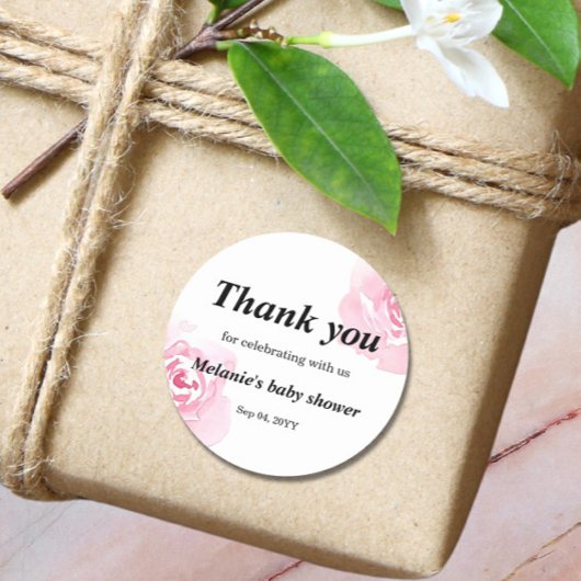 Roze Aquarelrozen Baby Shower Ronde Sticker