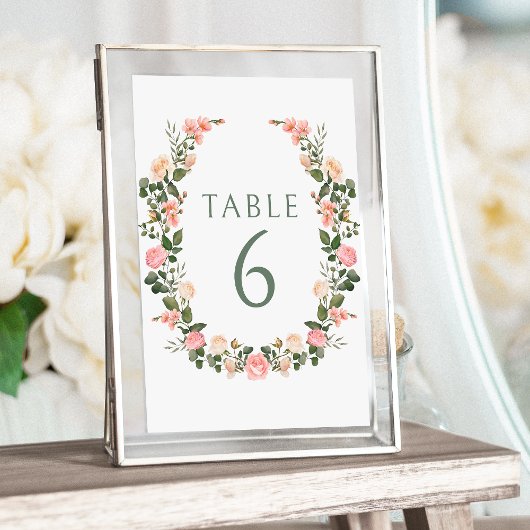 Roze aquarelrozen bloemenkrans bruiloft kaart