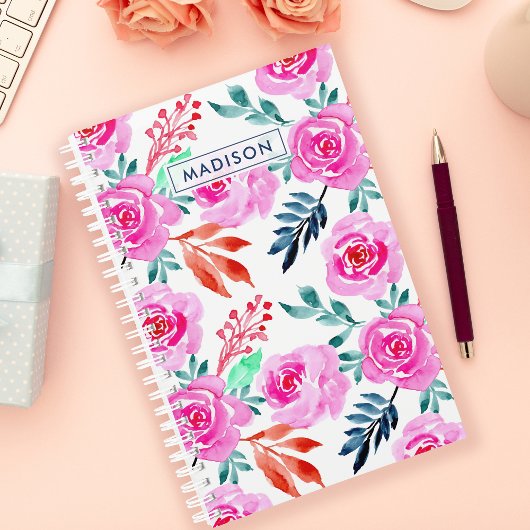 Roze Aquarelrozen Bloemmotief Planner