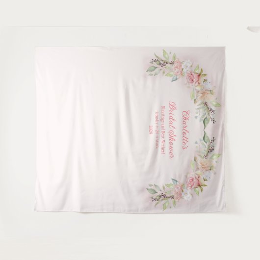 Roze Aquarelrozen Bruiloft Feest Foto Achtergrond Wandkleed (Voorkant (horizontaal))