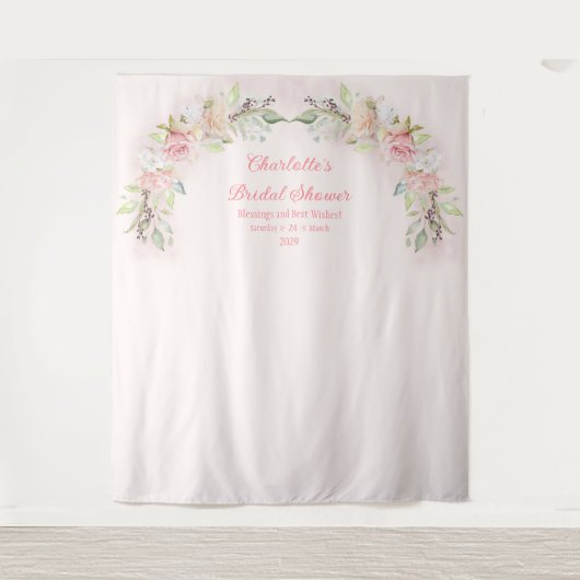 Roze Aquarelrozen Bruiloft Feest Foto Achtergrond Wandkleed (Voorkant)