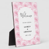 Roze Aquarelrozen Bruiloft Fotoplaat (Zijkant)