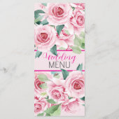 Roze Aquarelrozen Bruiloft Plat Menu (Achterkant)