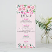 Roze Aquarelrozen Bruiloft Plat Menu (Staand voorkant)