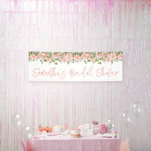 Roze Aquarelrozen Lange Bruiloftsshowers Spandoek (Feest)