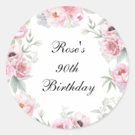 Roze aquarelrozen pioenrozen klaprozen ronde sticker