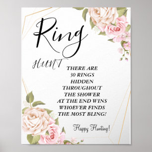 roze aquarelrozen ring bruiloftsshower spelbord poster