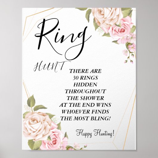 roze aquarelrozen ring bruiloftsshower spelbord poster (Voorkant)