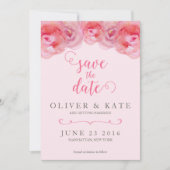 Roze Aquarelrozen Save the Date Kaart (Voorkant)