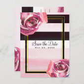 Roze aquarelrozen Zwart Wit Save the Date Aankondigingskaart (Voorkant / Achterkant)