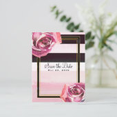 Roze aquarelrozen Zwart Wit Save the Date Aankondigingskaart (Staand voorkant)