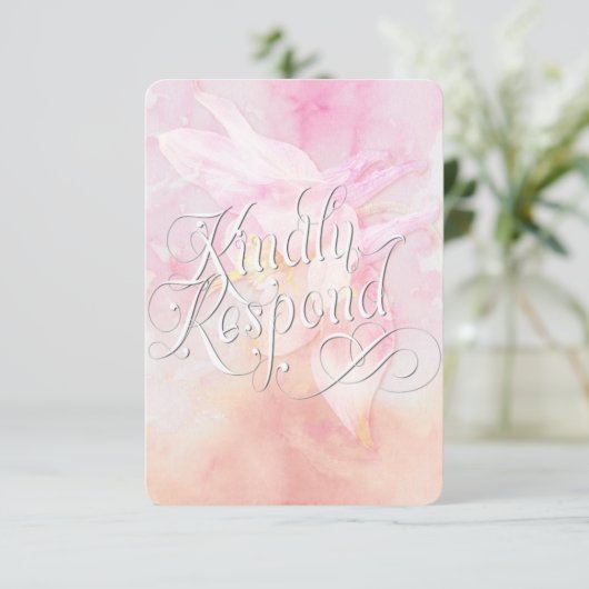 ROZE AQUILEGIA-BLOEM ACORELSPAT BRUILOFT RSVP KAARTJE (Staand voorkant)