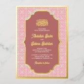 Roze Arabesk Patroon Moslim Bruiloft Goud Folie Uitnodiging (Voorkant)
