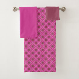 Roze Arabesque Ster Bloem Motief Naadloos Patroon Bad Handdoek