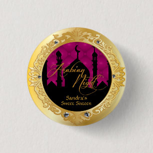 Roze Arabine Nights Party, 1 inch Button rondom de