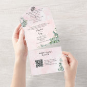 Roze Arabisch & Engels Alles in één bruiloft uitno All In One Uitnodiging (Afscheurbaar)