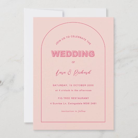 Roze Arch Modern Bold Type Text Weddenschap Kaart (Voorkant)