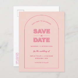 Roze Arch Modern Vet Type Tekst sparen de Datum Briefkaart