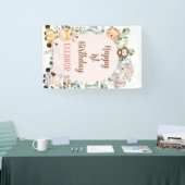 Roze Arch Safari Party Dieren 1e Verjaardag Spandoek (Beurs)