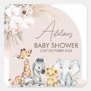 Roze Arch Safari Wild Een Baby shower Vierkante Sticker
