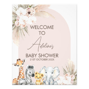 Roze Arch Safari Wild Een Baby shower Welkomstbord Foto Afdruk