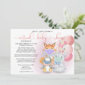 Roze Arctische dieren in maskers virtueel Baby sho Kaart (Staand voorkant)