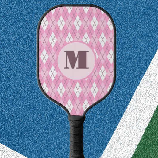 Roze argyle aangepaste monogram pickleballpaddle pickleball paddle