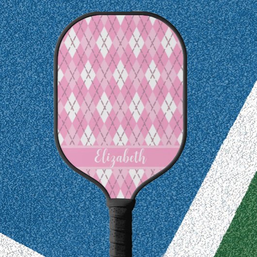 Roze argyle aangepaste naam preppy pickleballpaddl pickleball paddle