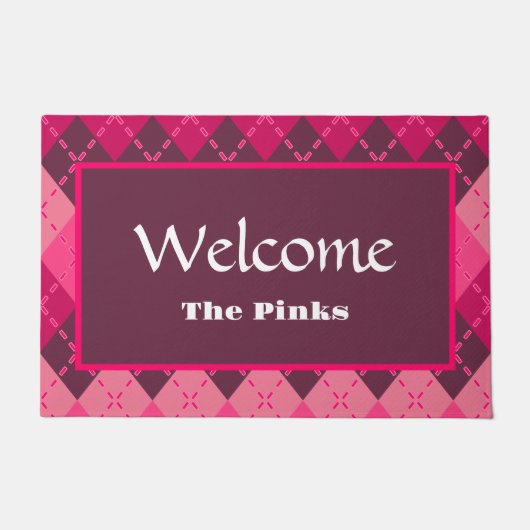 Roze Argyle, Bubblegum Roze, Heet Roze, Bord Roze Deurmat (Voorkant)
