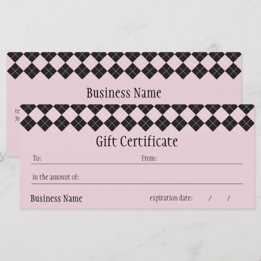 Roze Argyle Gift Certificate (Voorkant / Achterkant)