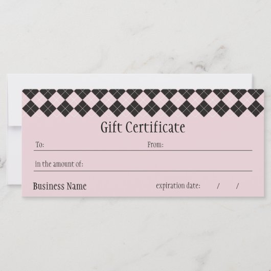 Roze Argyle Gift Certificate (Voorkant)