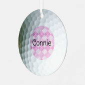 Roze Argyle Golf Lover gepersonaliseerd Metalen Ornament (Voorkant links)