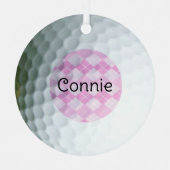 Roze Argyle Golf Lover gepersonaliseerd Metalen Ornament (Voorkant)