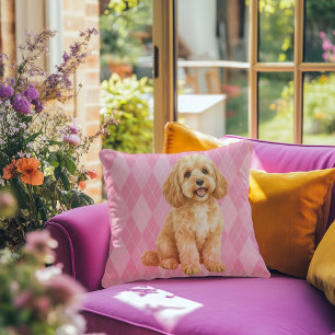 Roze Argyle Gouden Cockapoo Worp Kussen