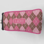 Roze Argyle op bruin  patroon met elke naam Golfheadcover (Voorkant)