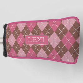 Roze Argyle op bruin  patroon met elke naam Golfheadcover