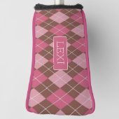 Roze Argyle op bruin  patroon met elke naam Golfheadcover (Draai 90)