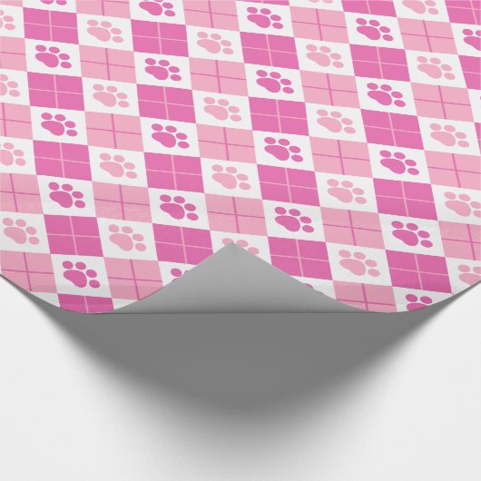 Roze argyle Paw Print Patroon Cadeaupapier (Hoek)