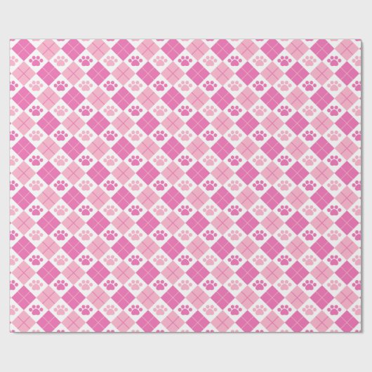 Roze argyle Paw Print Patroon Cadeaupapier (Vlak)